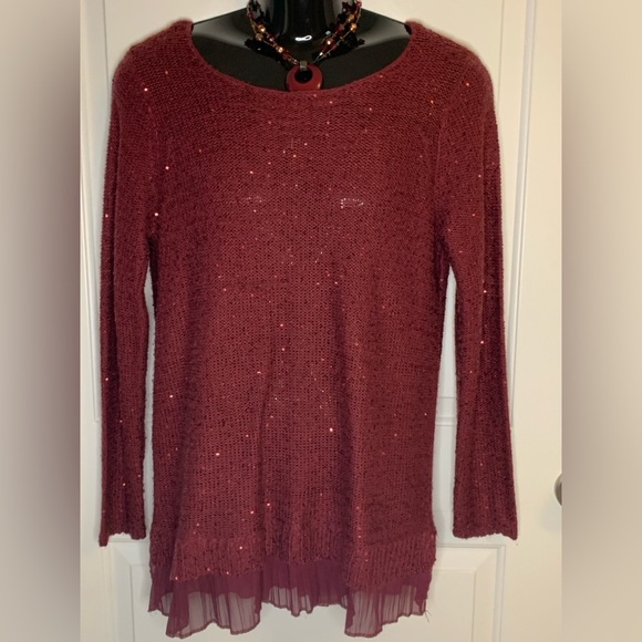 Women’s Faded Glory Maroon Sweater with Sequin & Sheer detail, XL (16-18), EUC - Picture 2 of 9